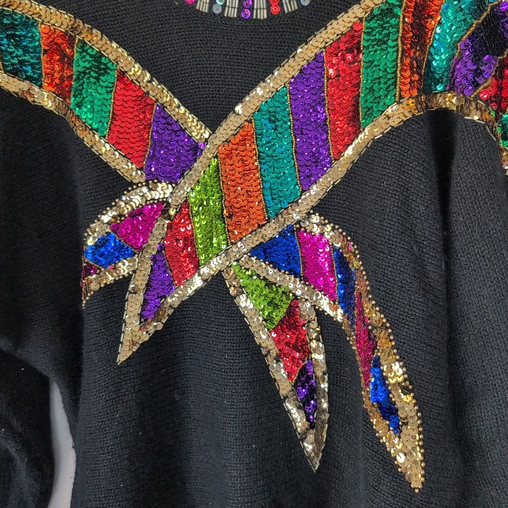 VTG Marnie West Sweater M Black Sequins Shoulder Pads Glam Indie Whimsy Granny - Picture 2 of 11